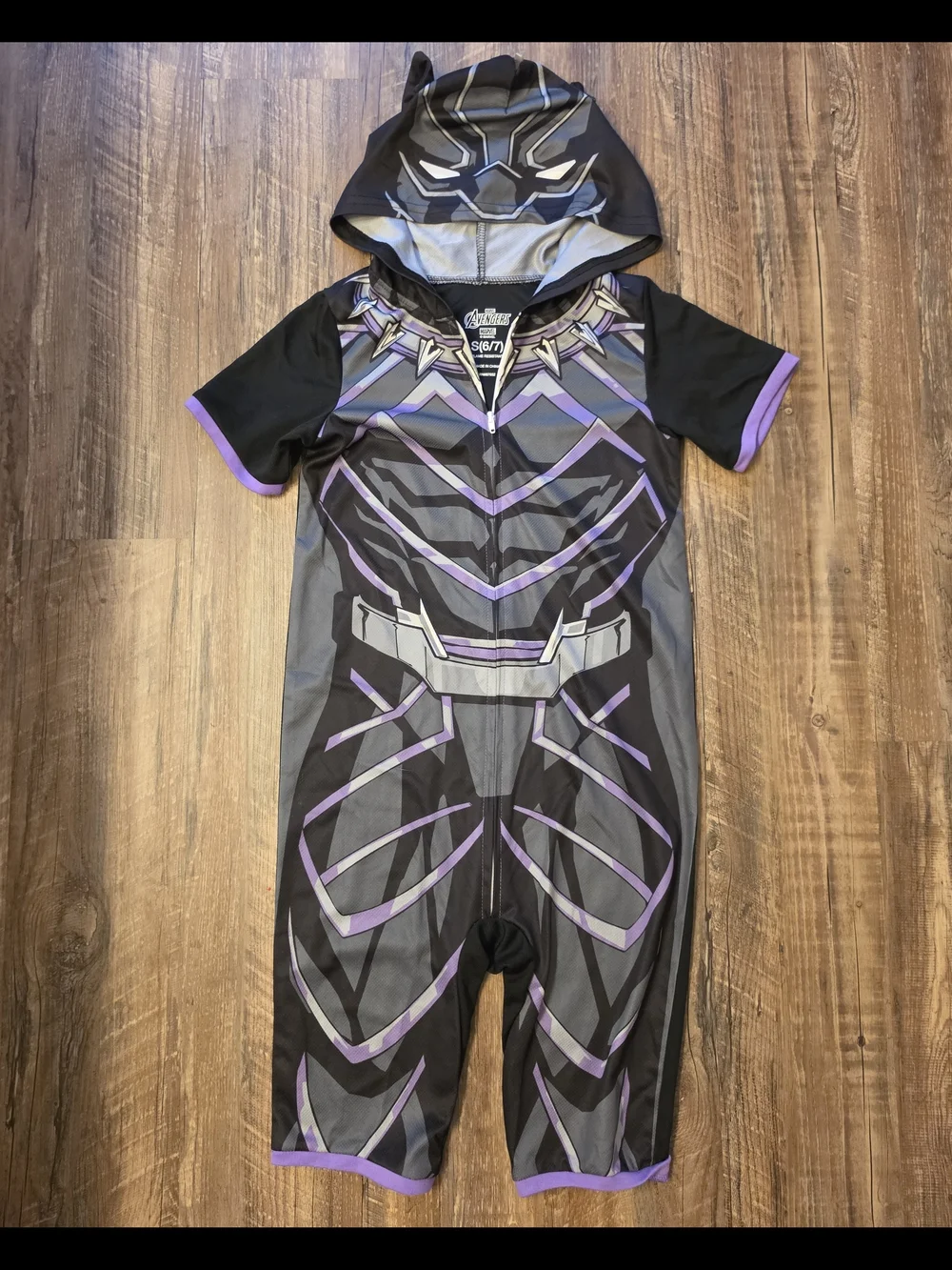 Marvel Avengers Black Panther Short-Sleeve Hooded Union Suit – Kids Size S (6/7)